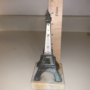 Vintage 70’s Eiffel Tower 6” w/ Thermometer - Cast Metal w/ Marble Base